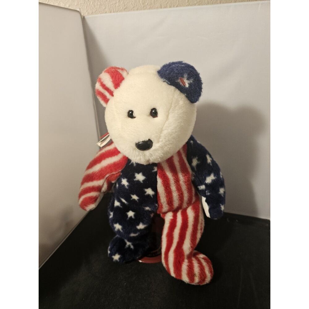 Ty Spangle Beanie Baby Bear USA Red White Blue Star 999
